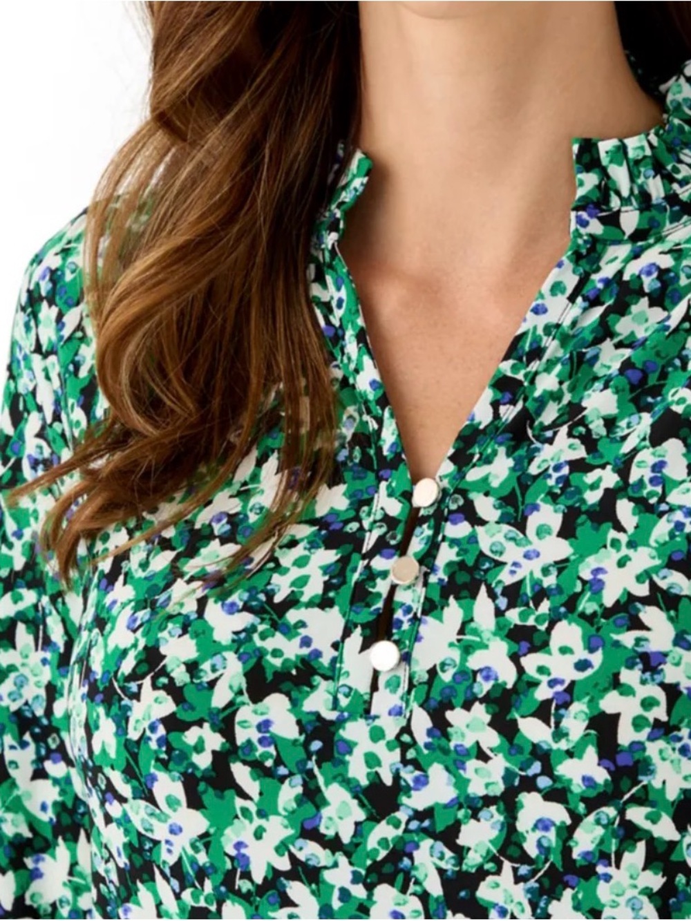 AK Anne Klein Petite Ruffled-Neck Smocked-Cuff Top Size L - Picture 5 of 9